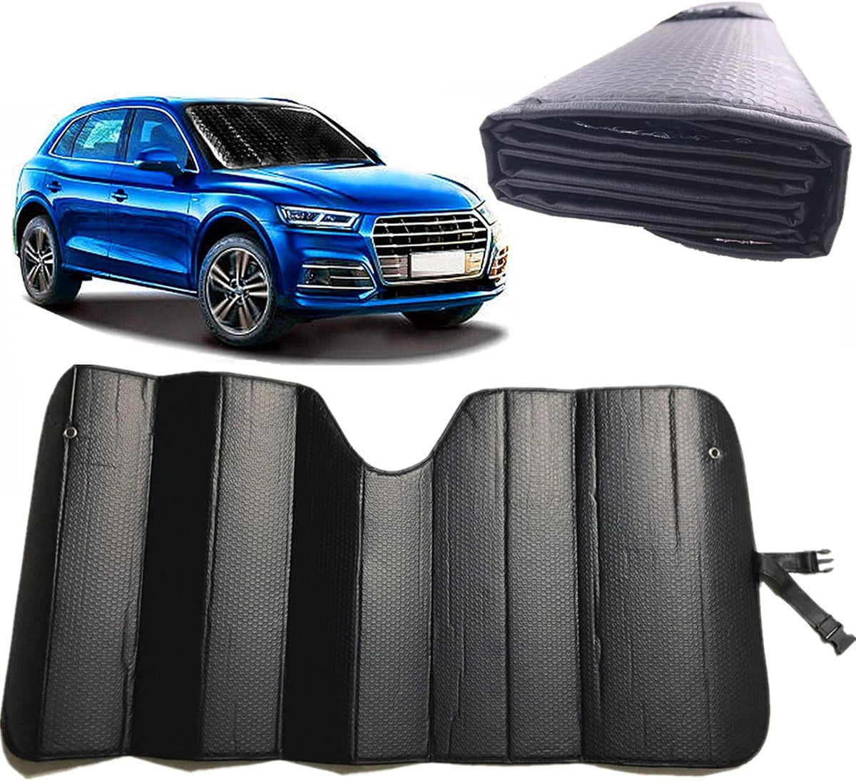 GWUSKDT Car Sun Shade, Sun Protector,Foldable Front Window Shade-Thicken 5-Layer Bubble for Auto Windshield UV Protection and Heat Reflector 58"x 27.5" (Blue)