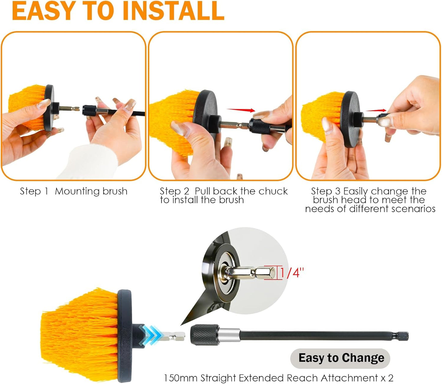 18PCS Drill Brush Attachments Set, Power Cleaning Scrub Brushes with Scrub Pads, Sponge, Extend Long Attachment, Cleaning Brush Supplies for Bathroom Bathtub, Grout, Tile, Sinks, Corners, Car Wheel