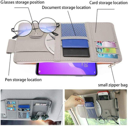 Car Visor Organizer, Auto Interior Accessories, Car Truck SUV Storage Pouch Holder, with Multi-Pocket Net Zipper (Black)