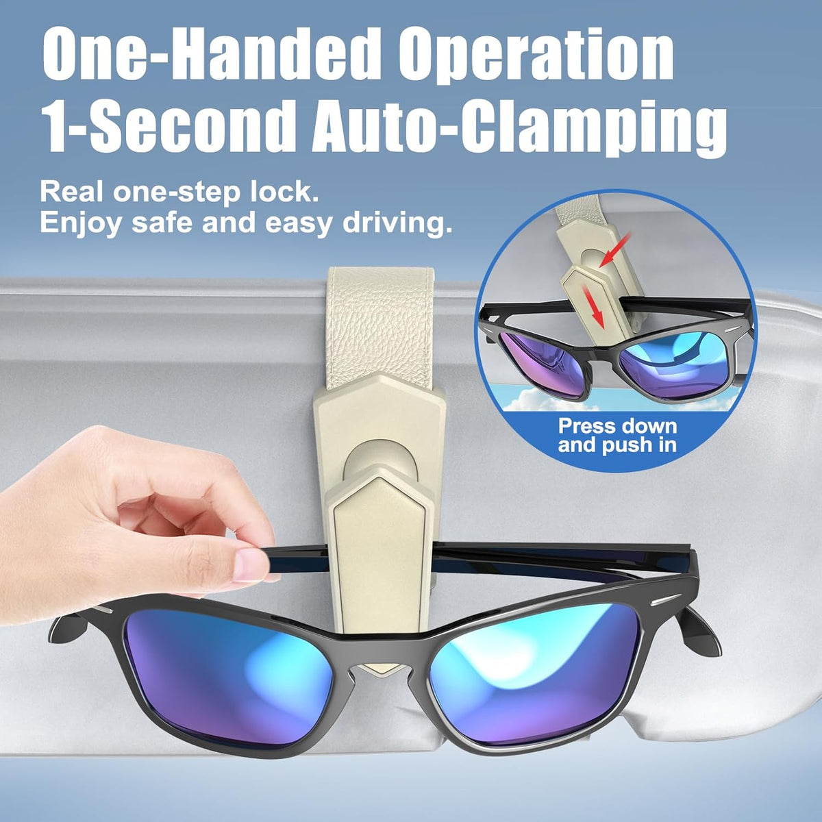 Veharvim Sunglass Holder for Car (One-Handed-Operation, Gentle & Secure Hold, Silicone Padded, Universal Fit, Metal Clip) Visor Sunglass Holder Clip,Visor Sunglass Car (Black, 2 Pack)