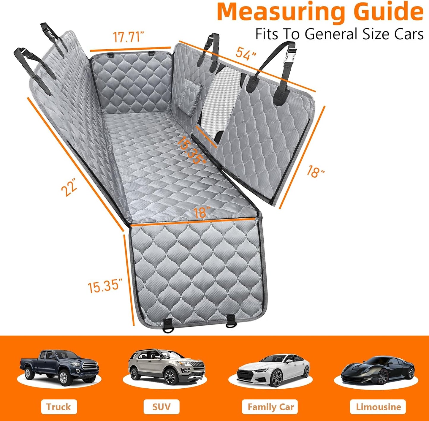 PETICON Dog Car Seat Cover with Mesh Window, 100% Waterproof Pet Seat Cover for Back Seat, Scratchproof Dog Hammock for Cars, Trucks, SUVs, Jeeps, Black