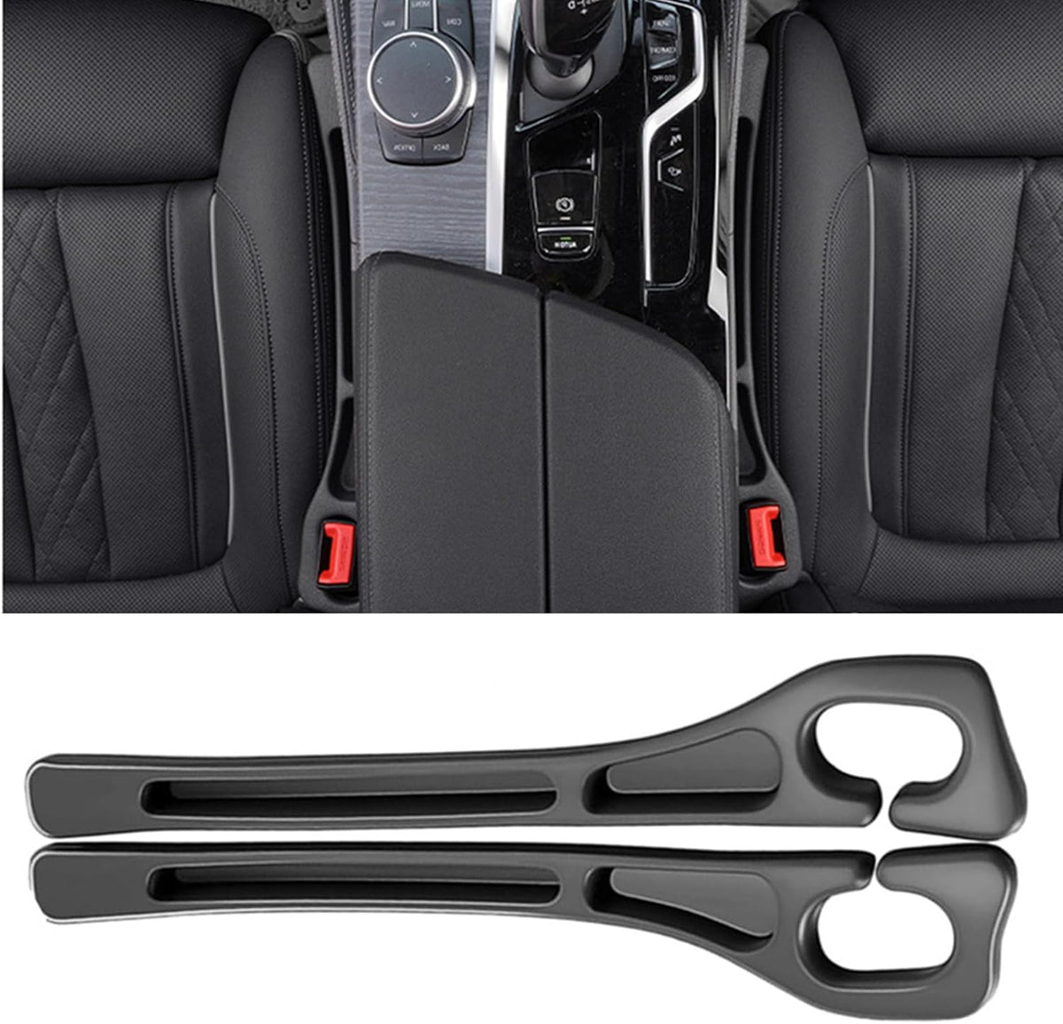 Car Seat Gap Filler 2-Pack, Universal Car Seat Gap Filler Organizer, Seat Gap Plug – Fills Gap Between Seat & Console, Drop-Proof Guard for Phones, Keys & Cards, Fits Cars, SUVs, Trucks, Black