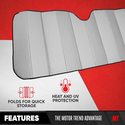 Motor Trend Windshield Sunshade for Car, Truck & SUV, Black - Folding Sun Shade for Front Window, Auto Sun Visor Heat Protection, UV Rays Blocker (58 x 24 Inch)