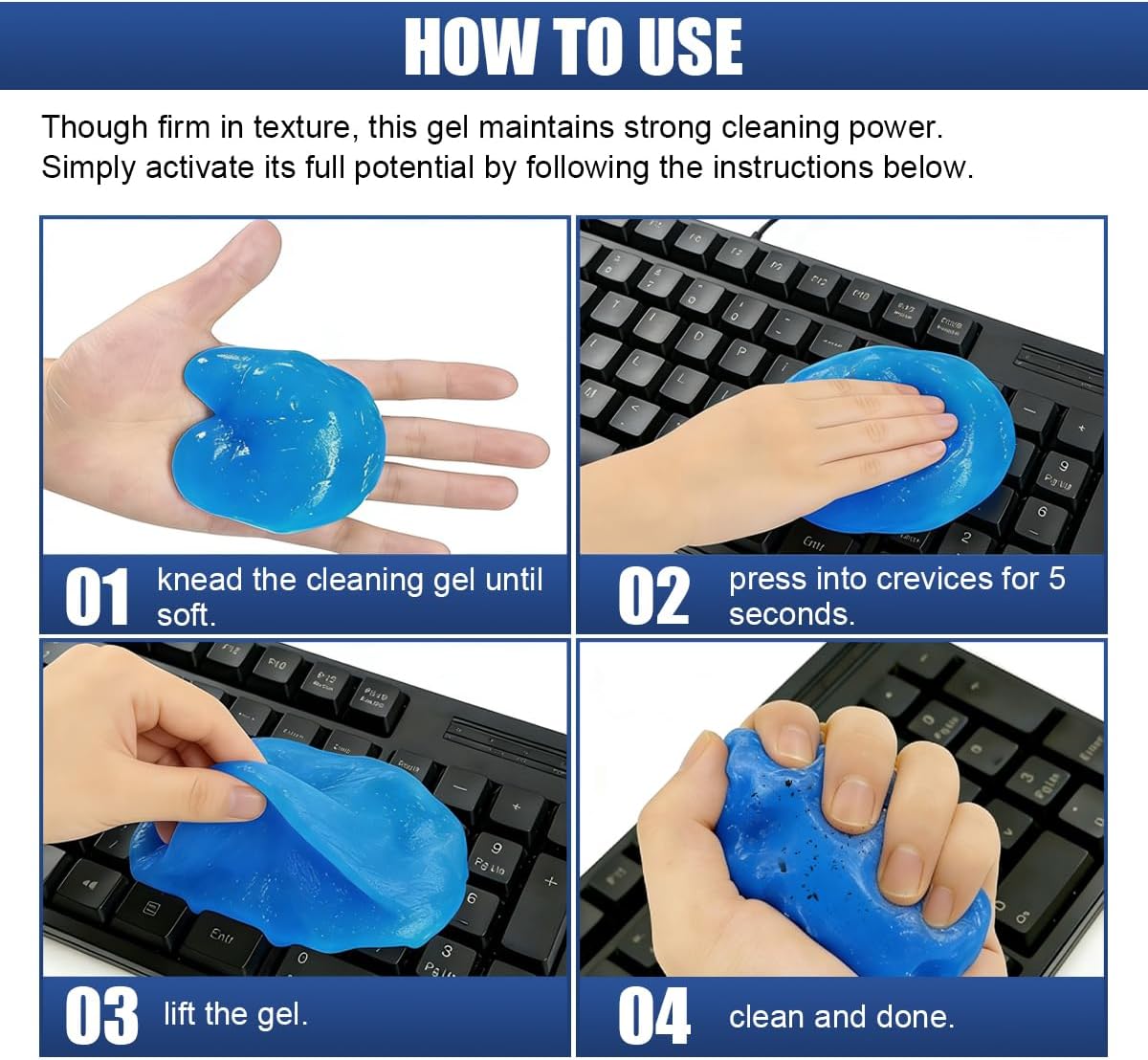 Craedli 2PCS Car Cleaning Gel Auto Detailing Putty, Universal Car Interior Cleaner Slime, Reusable Dust Remover Cleaning Supplies Kit Tools for Air Vents Keyboards, Car Accessories Presents (Blue)