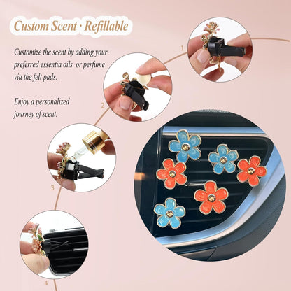 ORIESSE 6pcs Flowers Car Air Freshener Vent Clips Purple White Daisy Air Vent Clip Car Accessories for Women 3.3cm/3cm Flower Vehicle Interior Decor Refillable Diffuser