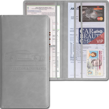 Car Accessories Registration and Insurance Holder,Leather Essential Card Magnetic Shut Vehicle Glove Box Organizer Case for Auto Driver License Document Truck Motorcycle Boat Men Women,Black