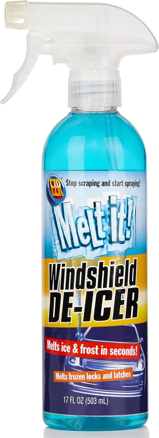 E·Z·R Windshield De-Icer. Melt it! Instantly Melts Ice & Winter Frost For Car Windshields, Windows, Mirrors, Key Locks, & Latches, Snow Melting Defrost Liquid For Car Window Cleaner, 17 Fl Oz, 2-Pack