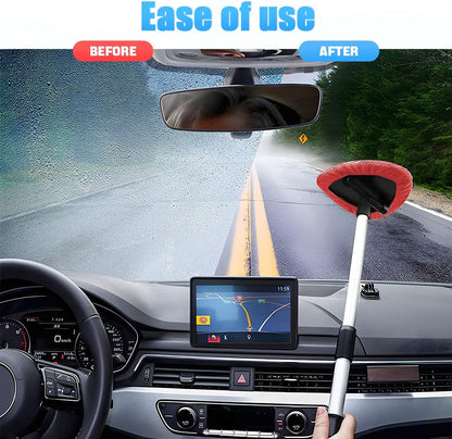 Windshield Cleaning Tool, Car Window Cleaner with Extendable Long Handle and 4 Washable Reusable Microfiber Pads, Auto Interior Exterior Glass Wiper Cleaning Kit Universal for Office and Home (Blue)