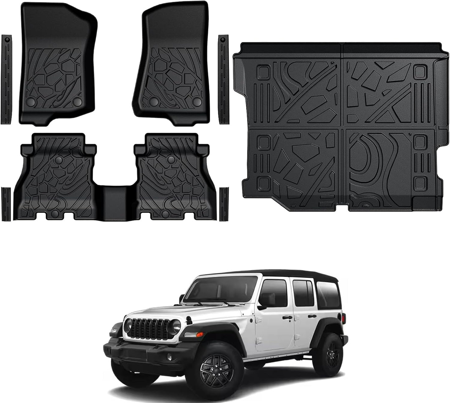 Floor Mats for Jeep Cherokee 2019-2023, All Weather Floor Mats Trunk Cargo Liner with Backrest Protectors and Door Sill Guards Accessories, Full Coverage Set