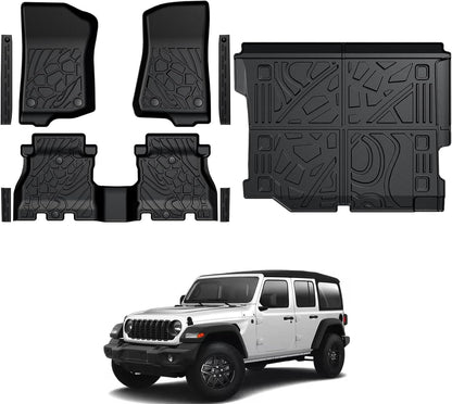 Floor Mats for Jeep Cherokee 2019-2023, All Weather Floor Mats Trunk Cargo Liner with Backrest Protectors and Door Sill Guards Accessories, Full Coverage Set