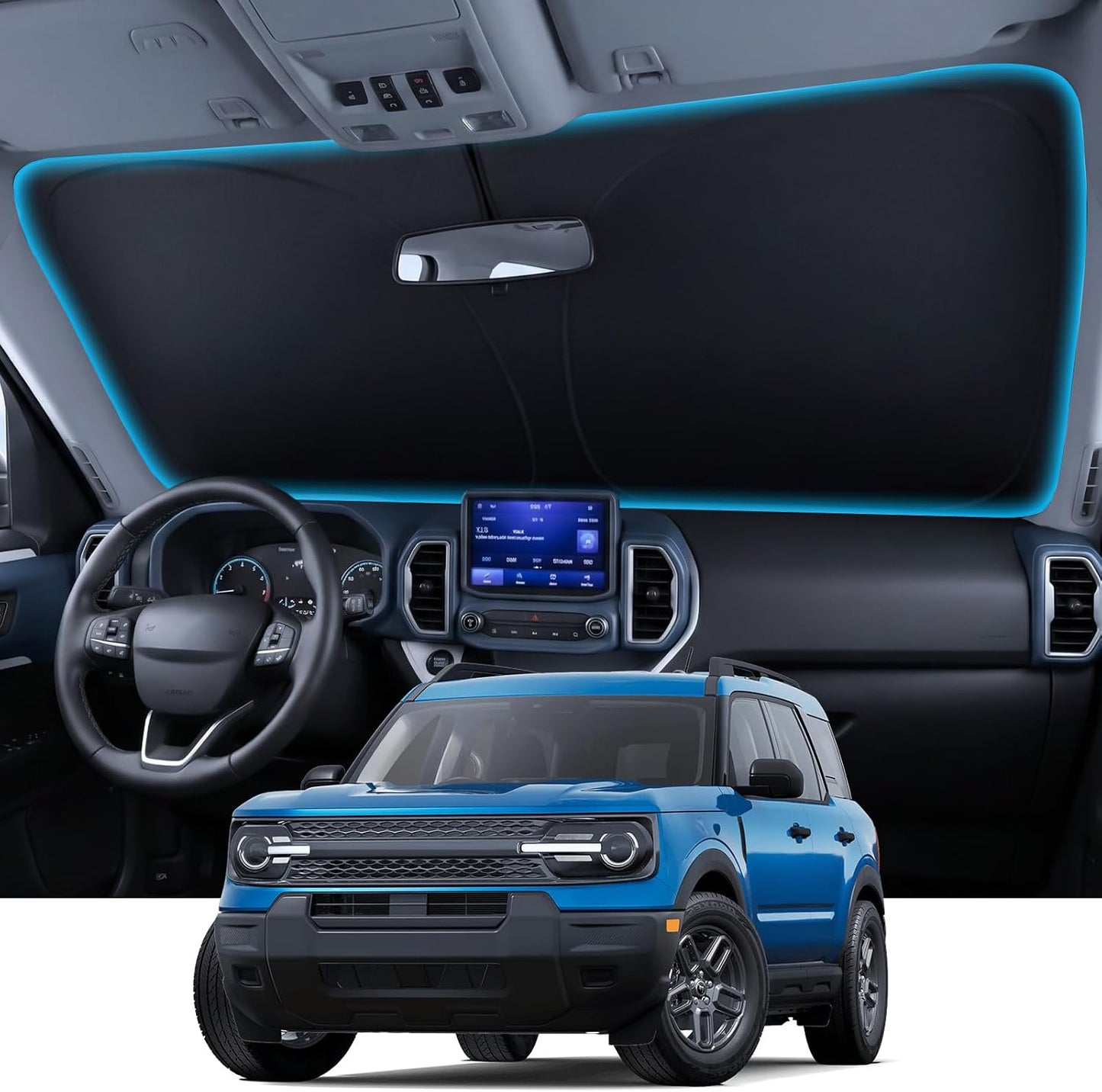 Wigoo Tesla New Model Y Accessories Windshield Sunshade [OEM Design, 100% Sun Blockage] Foldable Heat Insulation Sunshade with Storage Bag, for Model Y 2020~2026 (Juniper), Silver Coating - Colors A