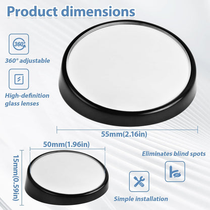 Blind Spot Mirror, HD Glass & ABS Housing, 360° Adjustable Convex Wide Angle Rear View Mirror, Stick-On Universal Fit for Car SUV Truck RV Van, Black (2, Round, Black Stick)