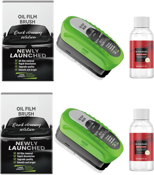 2 SET Oil-Free Car Glass Brushes, Upgrade 2.0 Clear Vision Glass Cleaner, Oil Film Cleaning Brush for Automotive Windows, Clearvision Cars Windshield Cleaner Tool, Universal Cleaning Wipe Board