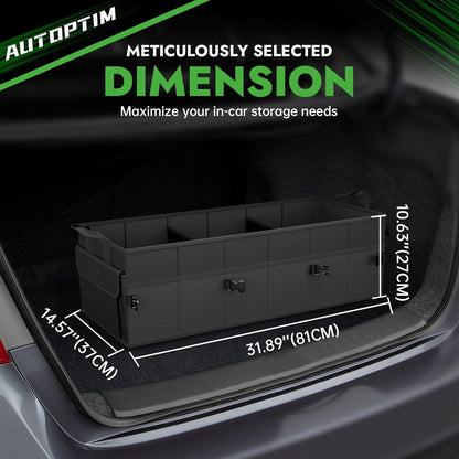 AUTOPTIM Car Trunk Organizer - Collapsible Car Organizer with Non Slip Bottom & Multiple Pockets for Groceries, Trunk Storage with Base Panel for SUV Sedan Van, 2 Compartments (Black, Small)