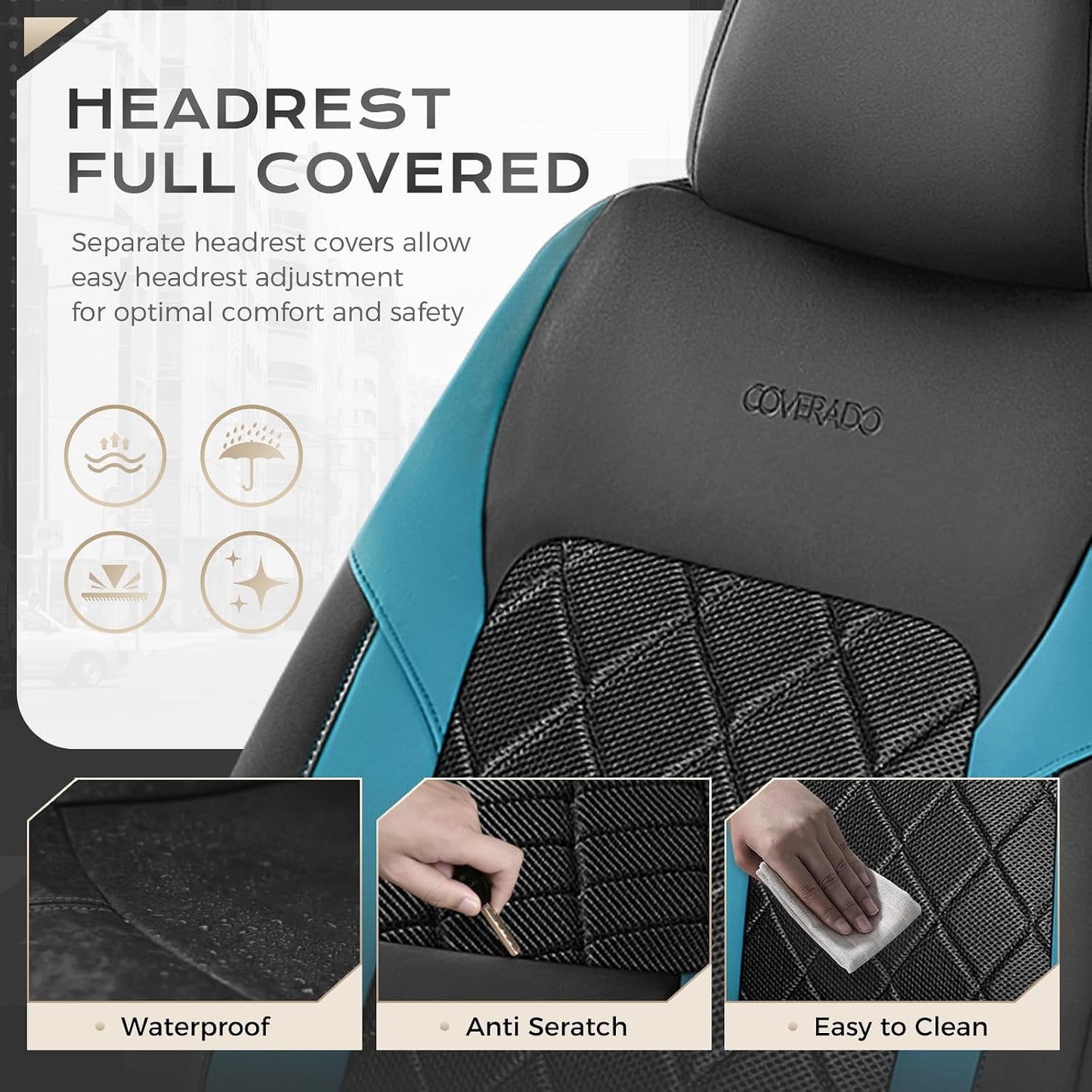 Coverado Car Seat Covers, Seat Covers Full Set, 5 Seats Automotive Seat Cover, Mesh Breathable Seat Protectors, Universal Fit for Most Cars