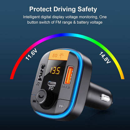 Bluetooth FM Transmitter for Car - BAISHUN Bluetooth 5.0 Adapter PD20W+QC3.0 Cigarette Lighter Radio Receiver Music Player Car Charger Supports Hands-Free Call Siri Google Assistant