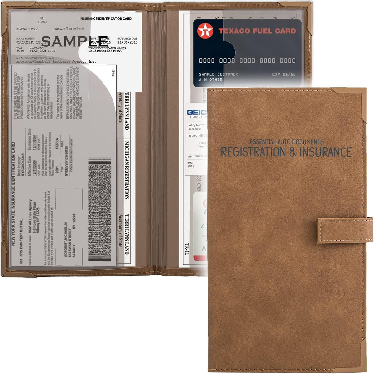 Auto Insurance and Registration Card Holder - Vehicle Glove Box Document Organizer - Car Essential Paperwork Holder for DMV, AAA, Contact Information Cards - Premium PU Leather Wallet Case - Black