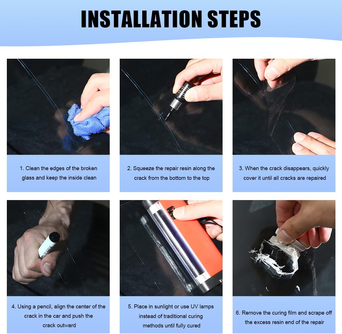 2PCS Windshield Repair Kit, Glass Repair Liquid Automotive Windscreen Crack Fixing Tool, Quick Fix Windshield Rock Chip Repairing Set for Bulls-Eye Half-Moon Star-Shape Crack