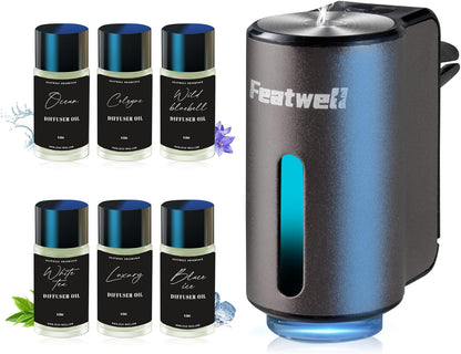 Featwell Car Air Freshener, Three Adjustable Modes Intelligent Car Aroma Diffuser, Rechargeable Car Aroma Diffuser, Black