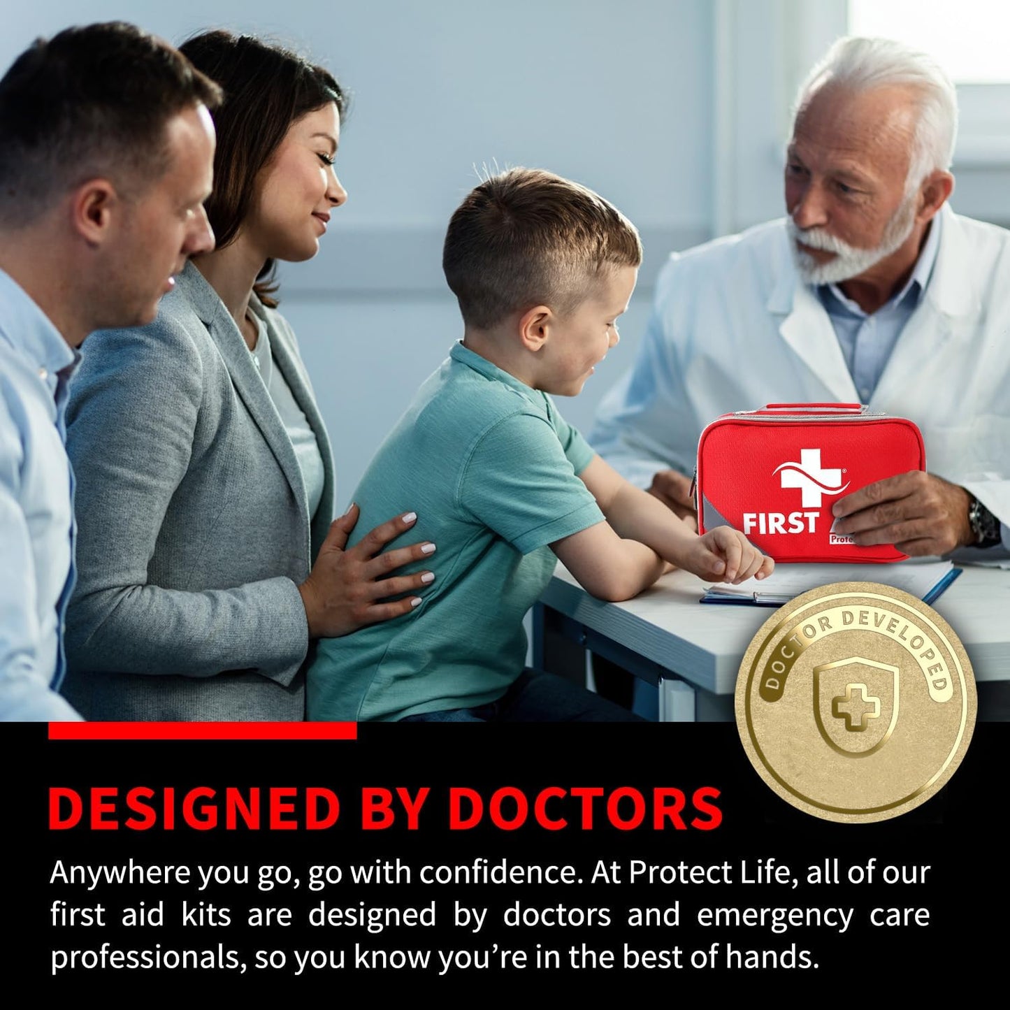 Protect Life Doctor Developed Mini First Aid Kit, 100 Piece Waterproof Emergency Kit for Car, Boat, Camping & Travel, Includes Emergency Blanket, Tourniquet & First Aid Guide