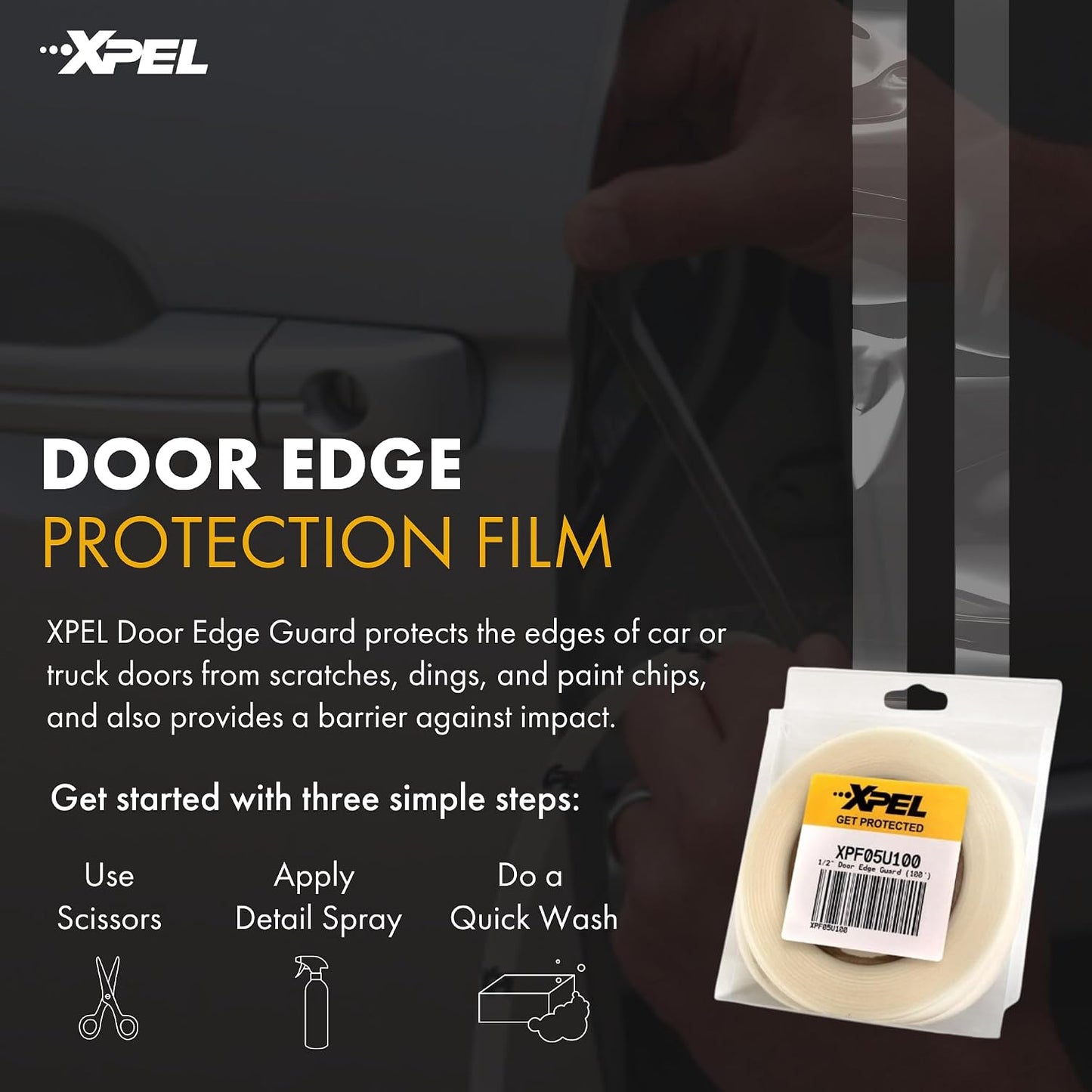 XPEL Door Edge Guard Protection Film Roll, 3/8" x 100' - Car or Truck Doors, Protective Barrier Against Minor Scratches, Paint Chips, Door Edge Impact, and Dings - Prevents Damage and Possible Rust