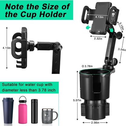 This Hill Car Cup Holder Expander Adjustable Base with Phone Mount 360° Rotation Cup Holder Cell Phone Holder for Car Compatible with iPhone All Smartphones