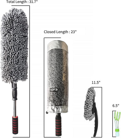 upra Ultimate Car Duster Kit，Best Microfiber Multipurpose Duster,Interior &Exterior Cleaning Tools,Dashboard Detailing Brush,Scratch Lint Free,Pollen Removing,extendable Handle,Tuck,SUV,RV,Set of 4