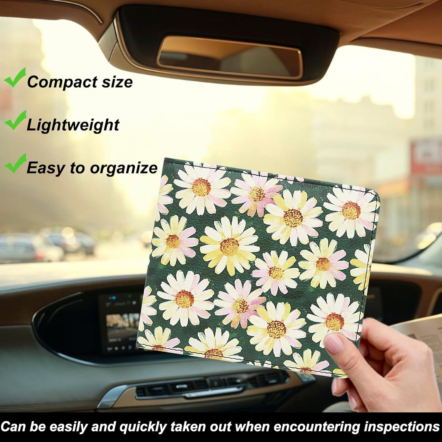 Car Registration and Insurance Holder, Premium Pu Leather Vehicle Glove Box Organizer - for Driver License, Cards & Essential Documents (L-Orange)
