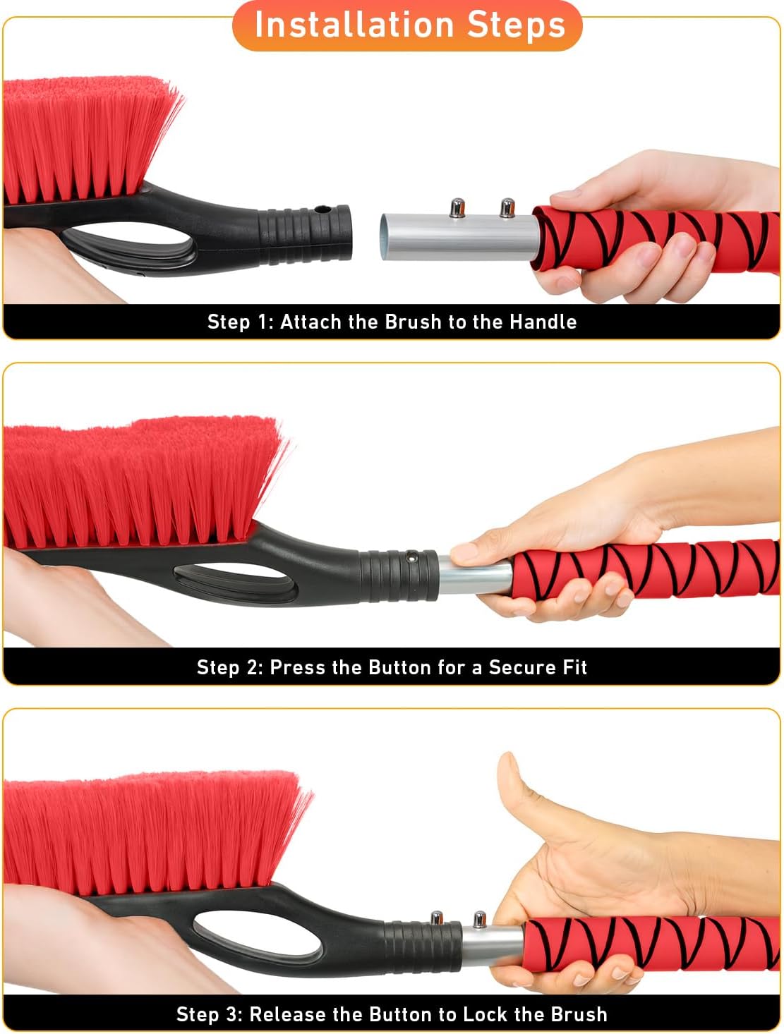 EcoNour 27" Aluminum Ice Scrapers for Car Windshield | Car Snow Scraper Window and Snow Brush with Ergonomic Foam Grip Winter Accessories (Orange)