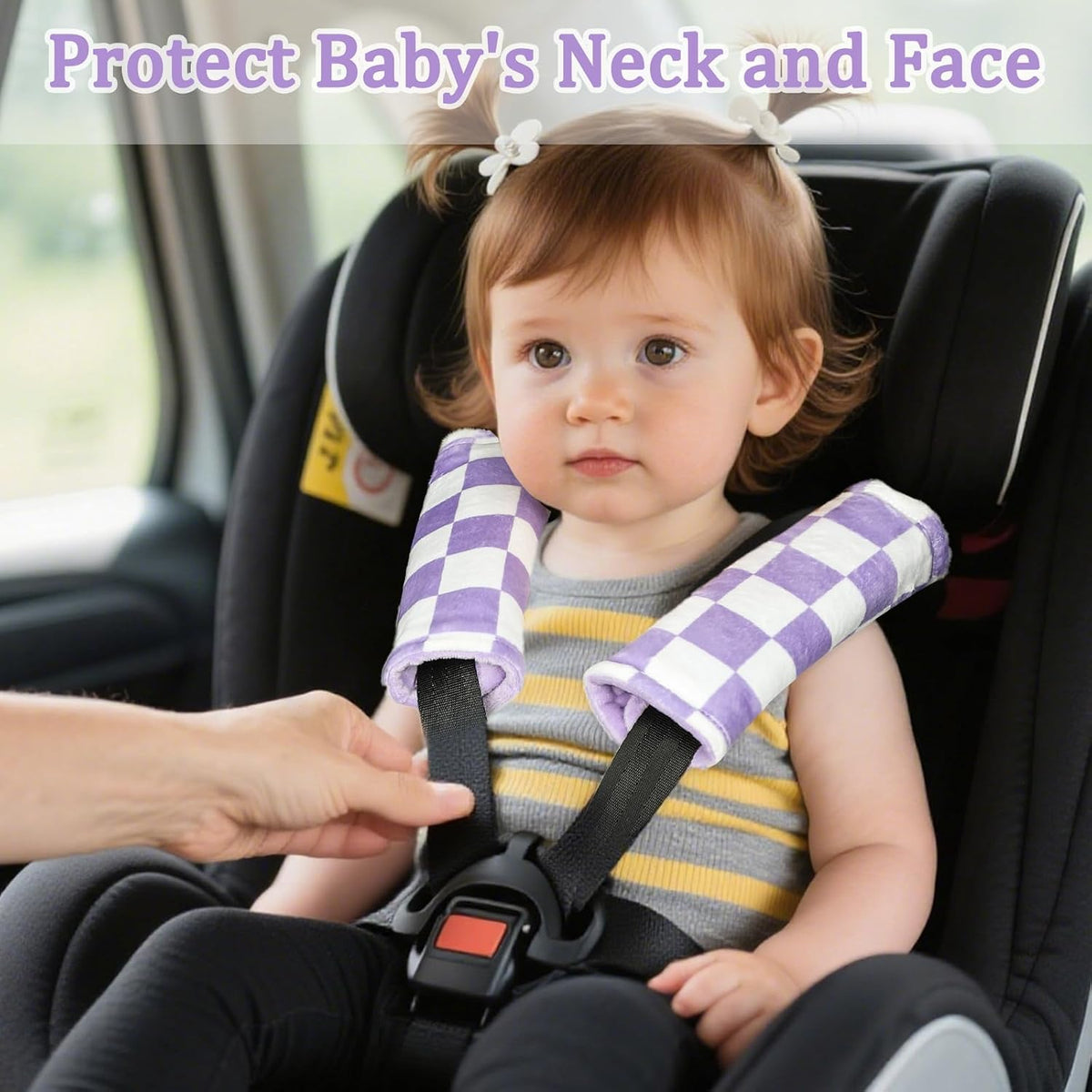 DILIMI Baby Car Seat Belt Covers, 2Pcs Carseat Shoulder Strap Pads, Soft Minky Car Seat Neck Covers, Newborn Car Seat Strap Protectors, Stroller Strap Covers for Baby Kids, Green Checkered