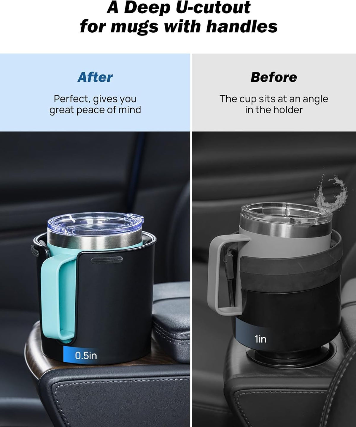 JOYTUTUS Upgraded Car Cup Holder Expander with Offset Base, Fit for YETI, Hydro Flask, Large Cup Holder Expander for Car Hold 18-40 oz Bottles and Mugs, Other Bottles in 3.4"-3.8"(Bling)