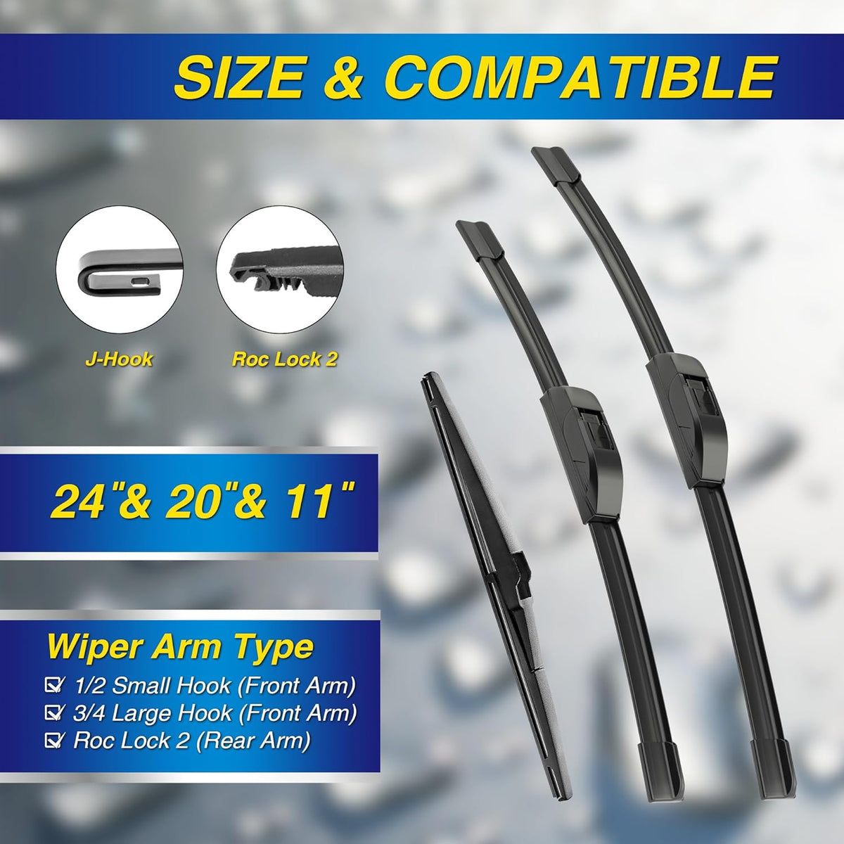 5 PLUS® Silicone Windshield Wipers Replacement for 2019-2024 Toyota RAV4/ 2006-2015 Mazda 5 Wiper Blades(Set of 3), Windshield Wiper Blades For My Car-26"/16"/12" - Colors C