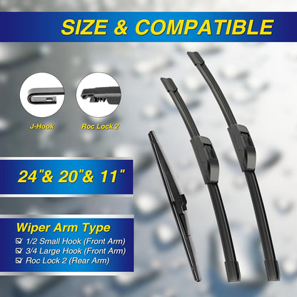 5 PLUS® Silicone Windshield Wipers Replacement for 2019-2024 Toyota RAV4/ 2006-2015 Mazda 5 Wiper Blades(Set of 3), Windshield Wiper Blades For My Car-26"/16"/12" - Colors C