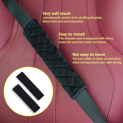 WJS 2 Pack Soft Auto Seat Belt Cover Seatbelt Shoulder Pad for a More Comfortable Driving Compatible with All Cars and Backpack (Black)