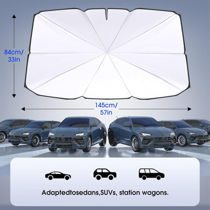 helloleiboo Car Windshield Sun Shade Umbrella 57" x 32", Windshield Sun Shade Foldable with 5-Layer Thickened Vinyl Coating Reflective Heat & UV Protection Fits Most Sedans & Compact SUVs