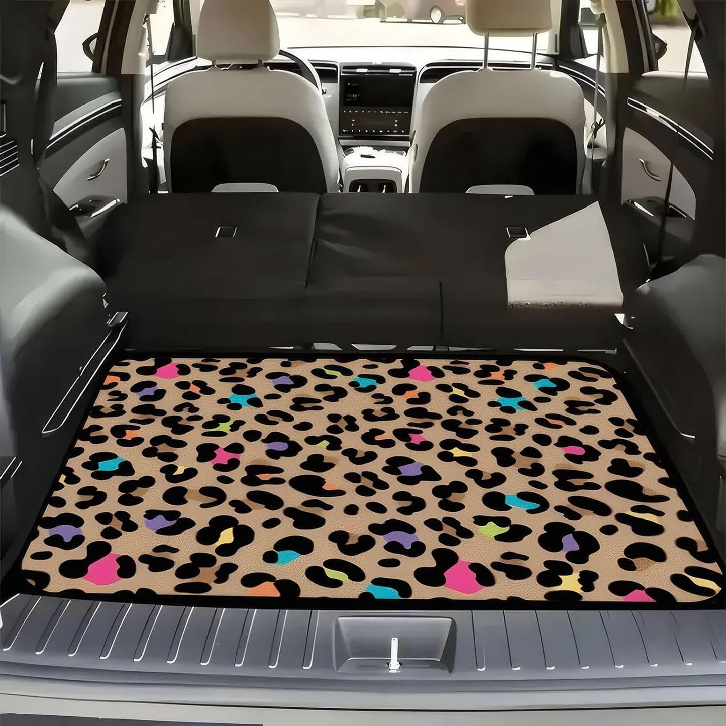 Universal Car Trunk Mat 29" x 39",Purple Colorful Flowers All Weather Trunk Protection Cargo Liner, Durable Cargo Mat Rear Trunk Liner,Stylish Vehicle Interior Accessories Suitable for Most Car Models