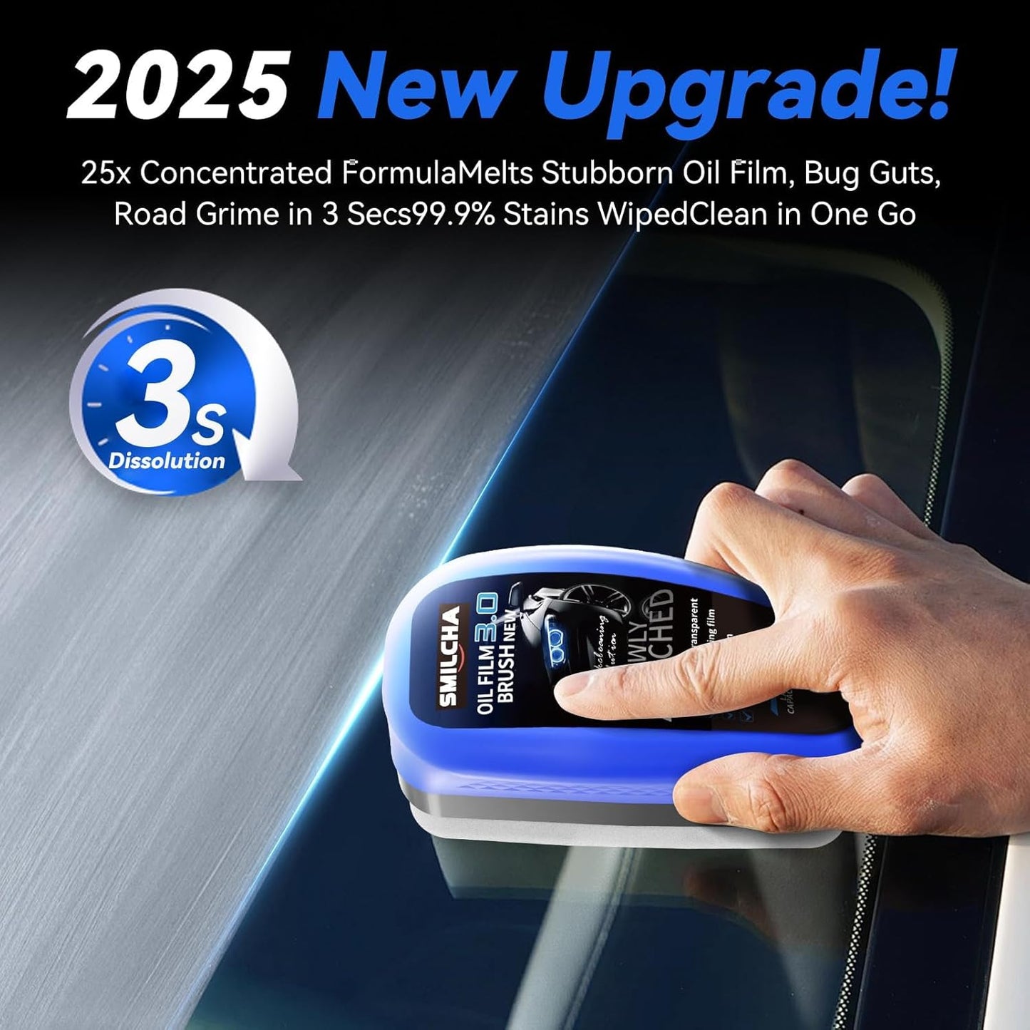 New Upgrade 3.0 Automotive Oil Film Cleaning Brush for Car Windows - Clear Vision Windshield Cleaner with Anti-Rain & Anti-Fog Coating for Improved Clarity and Safer Driving (2PCS)