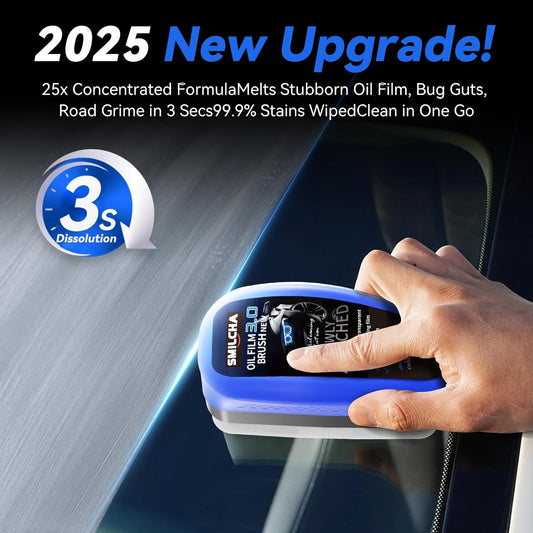 New Upgrade 3.0 Automotive Oil Film Cleaning Brush for Car Windows - Clear Vision Windshield Cleaner with Anti-Rain & Anti-Fog Coating for Improved Clarity and Safer Driving (2PCS)