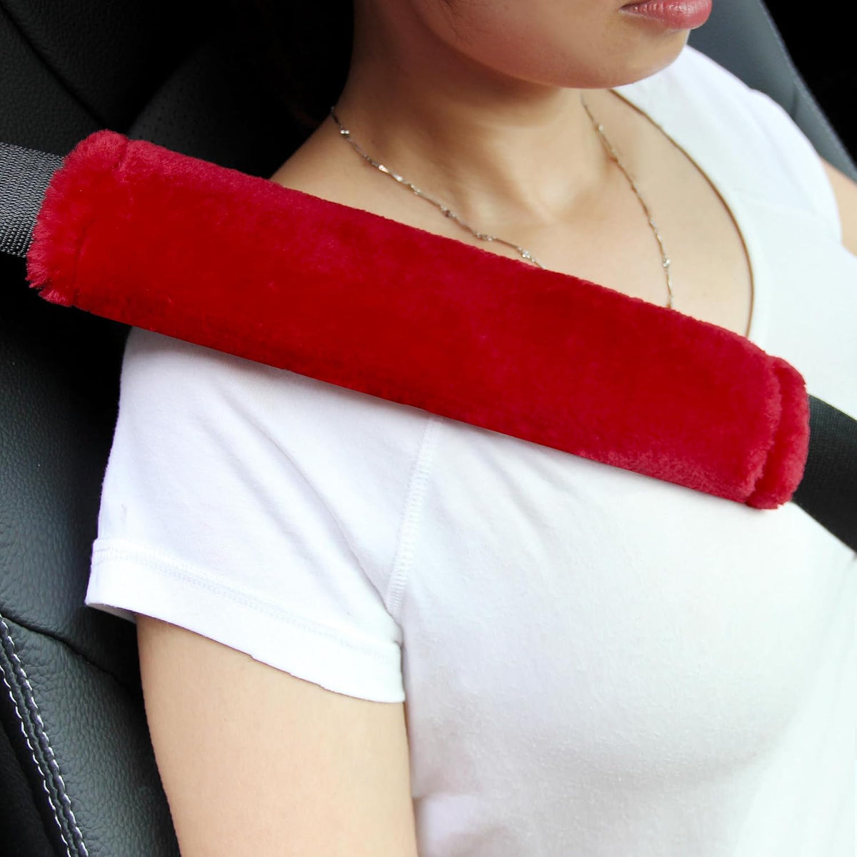 Amooca Soft Faux Fur Universal Fit Seatbelt Cover Car Truck SUV Airplane Seat Belt Shoulder Pad for Carmera Backpack Straps Neck Cushion Protector 2 Pack 10.5in Dark Gray