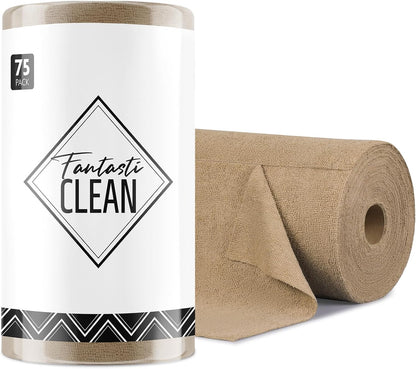 Fantasticlean Microfiber Cleaning Cloth Roll -75 Pack, Tear Away Microfiber Towels, 12" x 12", Reusable, Washable, Scratch Free, Ultra Absorbent for All-Around Cleaning Supplies (DimGray)