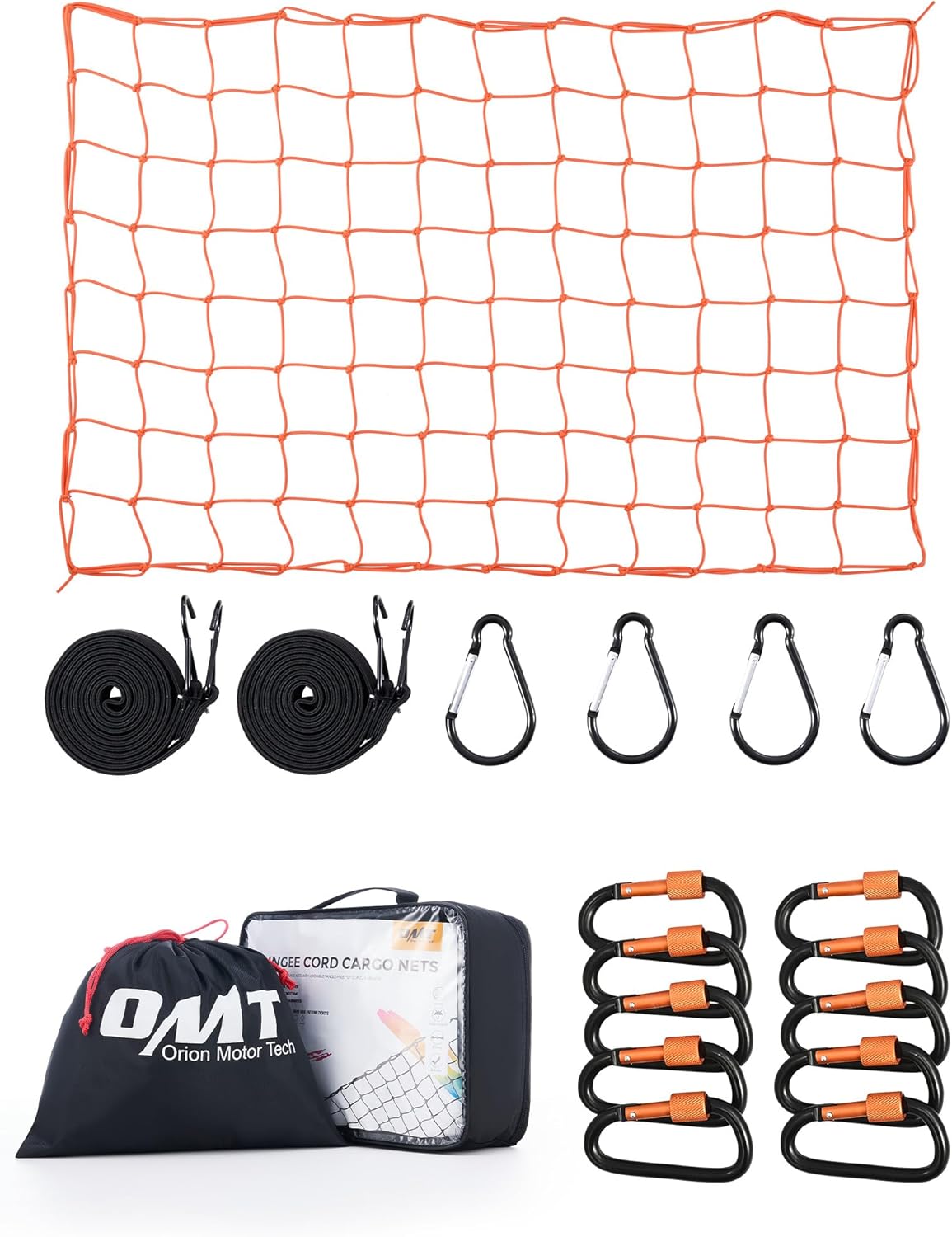 Orion Motor Tech 2'x3' Small Cargo Net with 2"x2" Small Mesh, 4x6 Foot Max Size Cargo Net for SUV Roof Rack Cargo Basket Net with Locking Carabiners, Ratchet Strap, Roof Rack Net