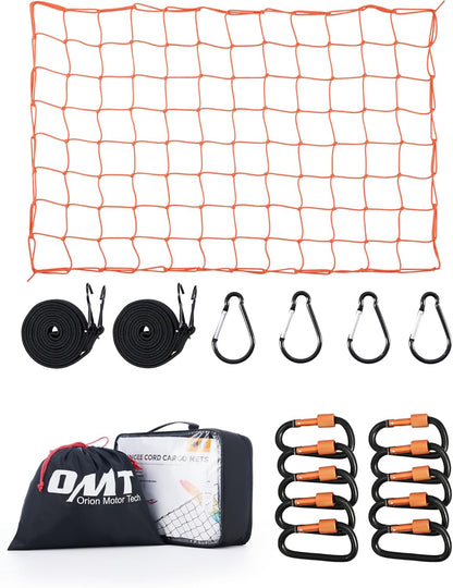 Orion Motor Tech 2'x3' Small Cargo Net with 2"x2" Small Mesh, 4x6 Foot Max Size Cargo Net for SUV Roof Rack Cargo Basket Net with Locking Carabiners, Ratchet Strap, Roof Rack Net