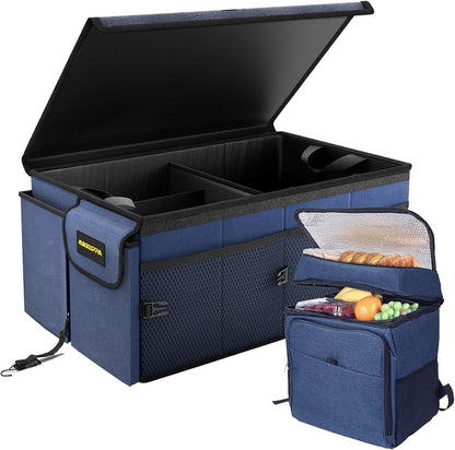 MIKKUPPA Car Trunk Organizer - 65L Collapsible Trunk Organizer with Lid, Sturdy Car Storage for SUV Auto Truck Van with Adjustable Straps and Non Slip Bottom (Black)