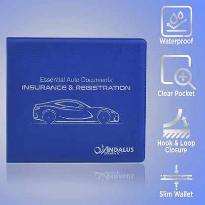 Andalus Auto Registration & Insurance Card Holder Pack of 2, Waterproof Essential Car Registration Holder with Hook & Loop Closure, Perfect for Every Vehicles Glove Boxes (White - 5 1/8" x 4 5/8")
