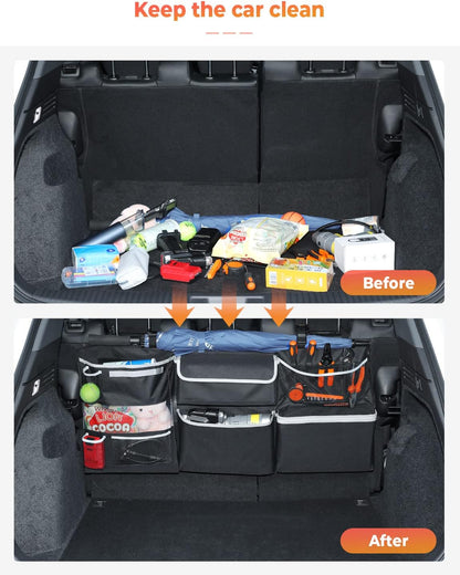 Oasser Back Seat Trunk Organizer Hanging Car Organizer Foldable Cargo Storage with 6 Large Pockets 3 Adjustable Straps 40x19inch