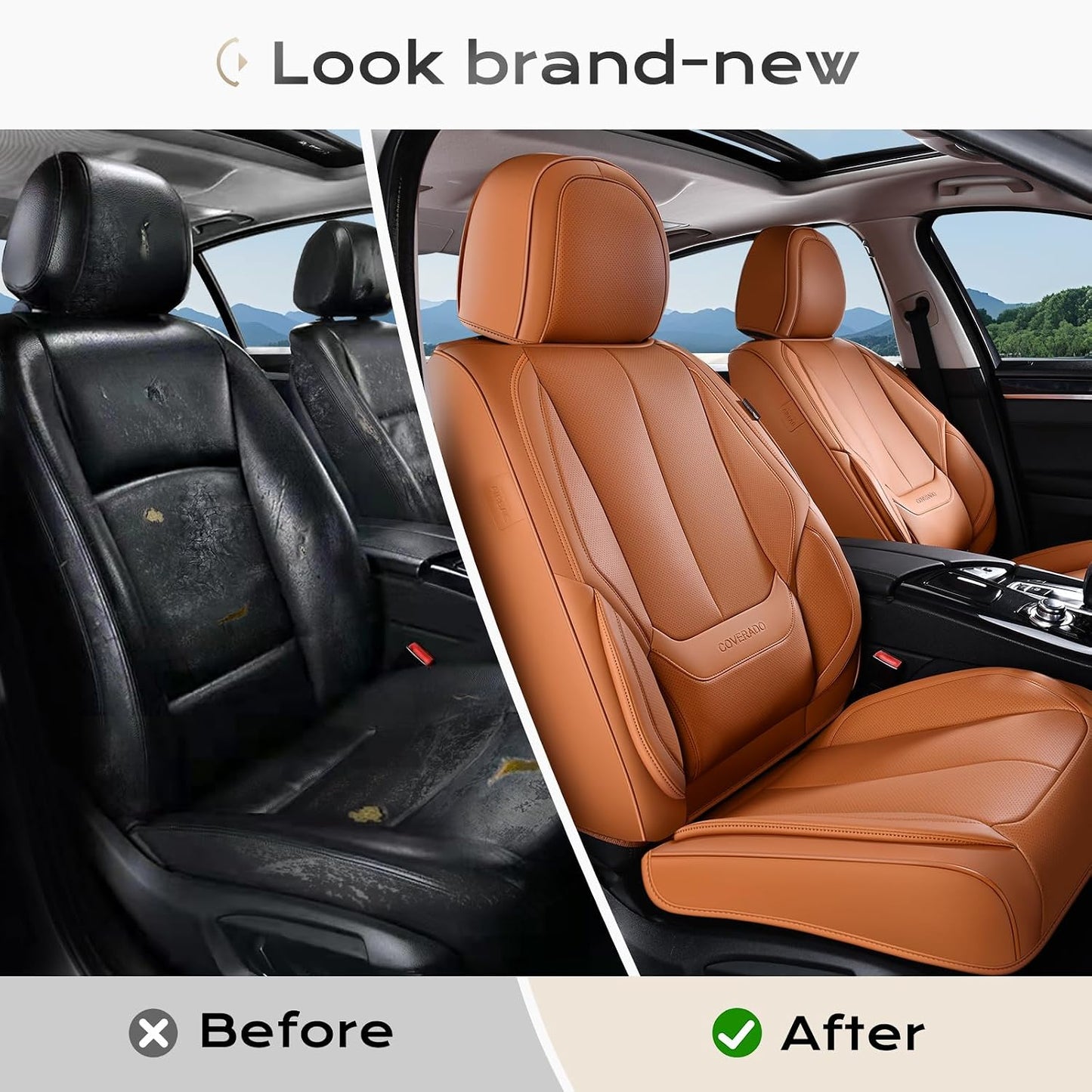 Coverado Seat Covers Full Set, Black Seat Covers for Cars 5 Seats, Car Seat Protector, Waterproof Nappa Leather Car Seat Cushion, Front and Rear Car Seat Cover Fit for Most Sedans SUV Pick-up Truck - Colors B