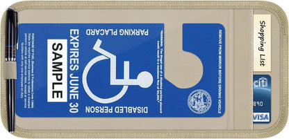 Handicap Placard Holder for Auto, Wisdompro Disabled Parking Permit Sign Protector for Car Sun Visor with Note Paper Slot, Pen Holder and Elastic Strap - Black