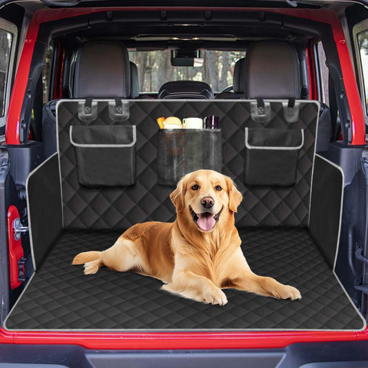 SUV Cargo Liner for Dogs, Universal Scratchproof Dog Trunk Cover with Bumper Flap Protector, Non Slip Waterproof Vehicle Pet Back Seat Mat Accessories for Sedans, Trunks (Black)
