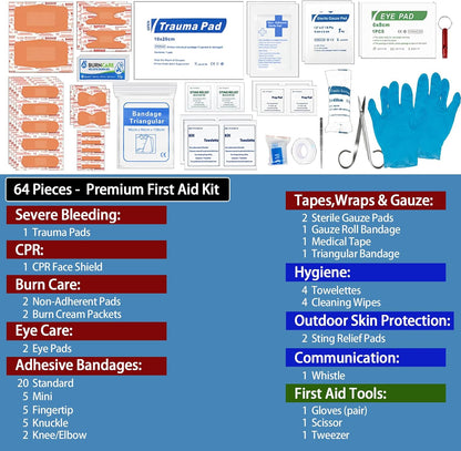 Comprehensive First Aid Kit for Home, Premium Emergency Trauma Kits with Shoulder Strap for Car Camping Gear, Waterproof Survival Kit, Home Essentials, Outdoor Emergency Medical Supplies -324 Piece