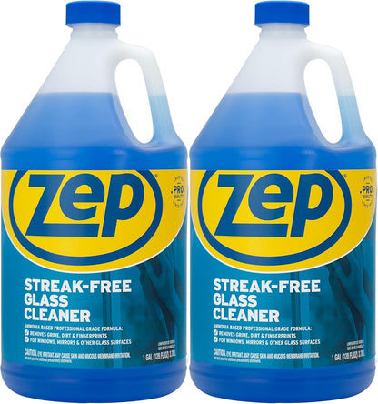 Zep Streak-Free Glass Cleaner - 1 Gallon (Case of 4) ZU1120128 - Professional Grade Formula that Cleans Dirt, Fingerprints, Grime, Smoke Haze, and Toothpaste on Windows, Mirrors, and Other Glass